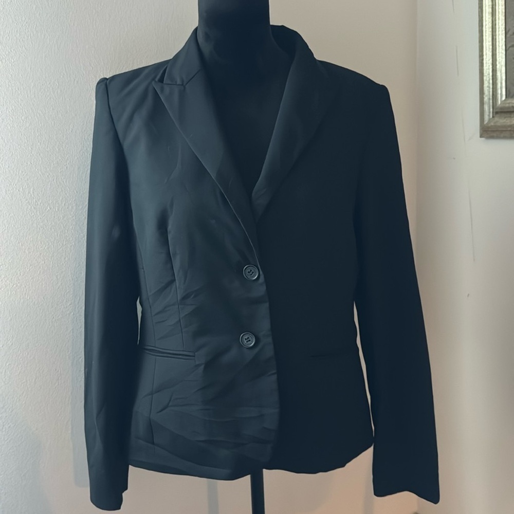 Karl Lagerfeld Paris black wool blend single front smooth silhouette blazer sz L
